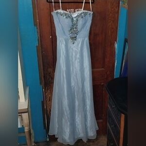 Elegant Light Blue Strapless Gown